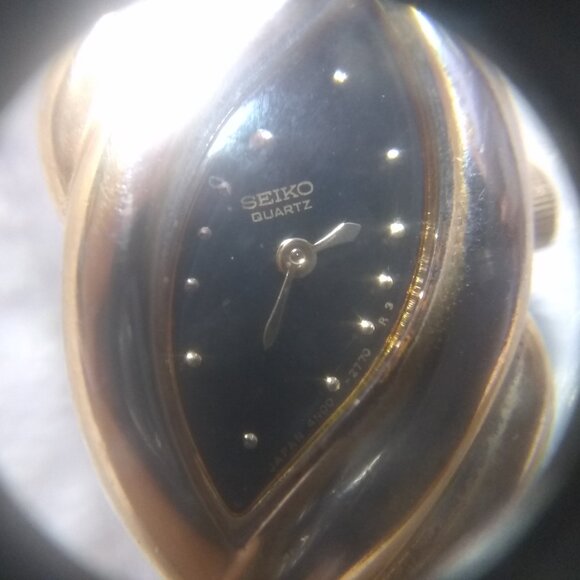 Seiko Quartz Ladies 4N00-5900 Asymmetrical Link Band Black 90s New Bat Works - Picture 3 of 12